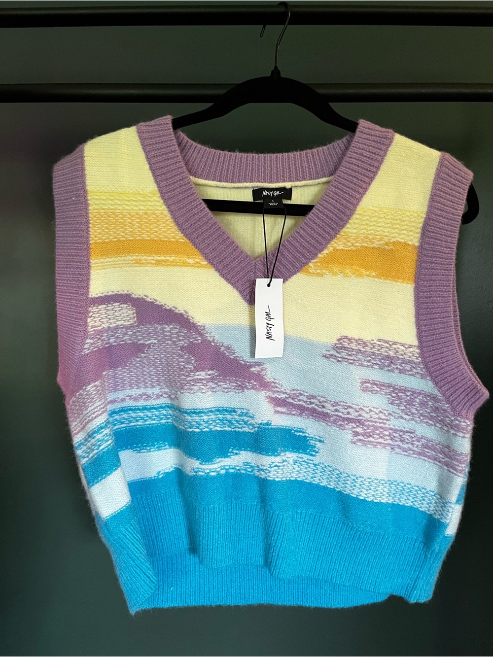 Nasty Gal Pastel Striped V-Neck Sweater in Lavender, Yellow & Blue